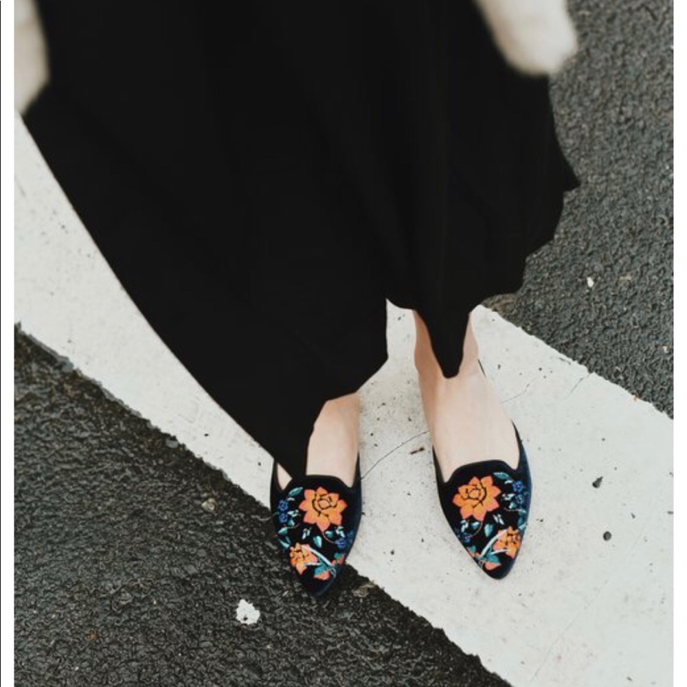 J. Crew Velvet Embroidered Smoking Slipper